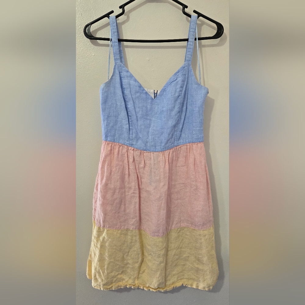 Cynthia Rowley Blue Yellow Pink Pastel Linen Dress Sz Small